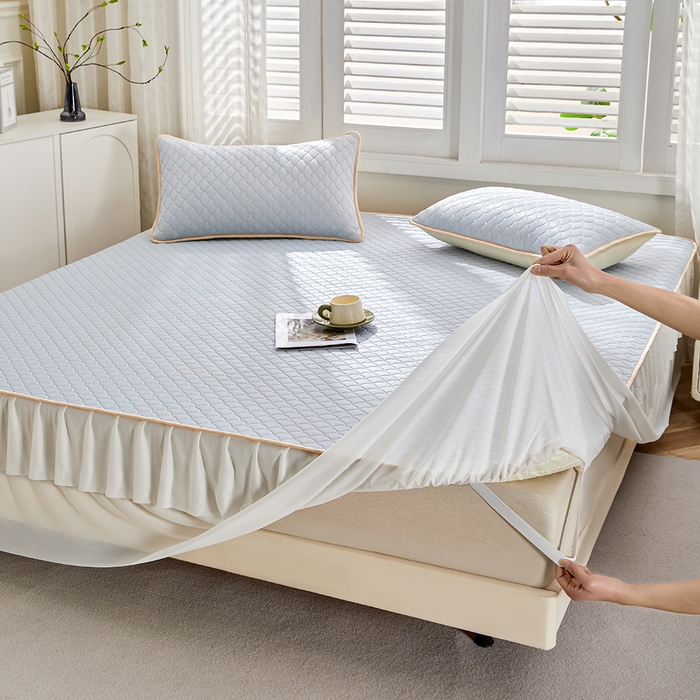 91家纺网 家纺一手货源 找家纺 羽梦家纺 2026新款硅胶床裙款凉席席子 淡蓝色