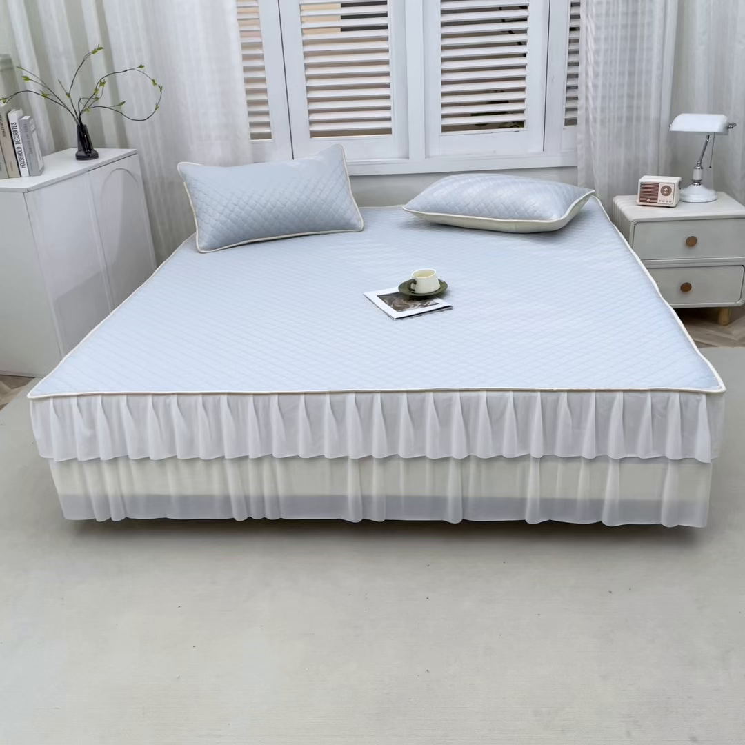 91家纺网 家纺一手货源 找家纺 羽梦家纺 2026新款硅胶床裙款凉席席子 淡蓝色