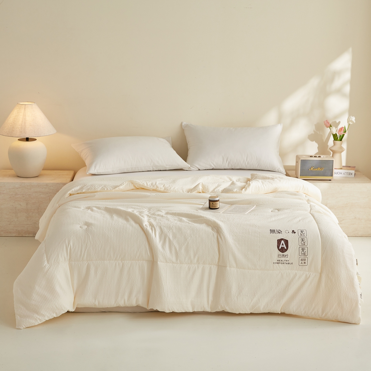 91家纺网 家纺一手货源 找家纺 帕芬鸟家纺 2026春夏新款A+无染大豆夏被夏凉被空调被 无染-米白