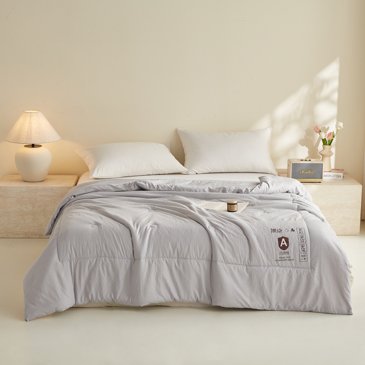91家纺网 家纺一手货源 找家纺 帕芬鸟家纺 2026春夏新款A+无染大豆夏被夏凉被空调被 无染-灰