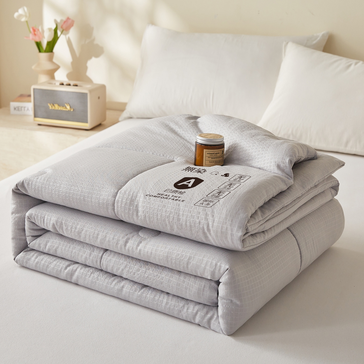 91家纺网 家纺一手货源 找家纺 帕芬鸟家纺 2026春夏新款A+无染大豆夏被夏凉被空调被 无染-灰