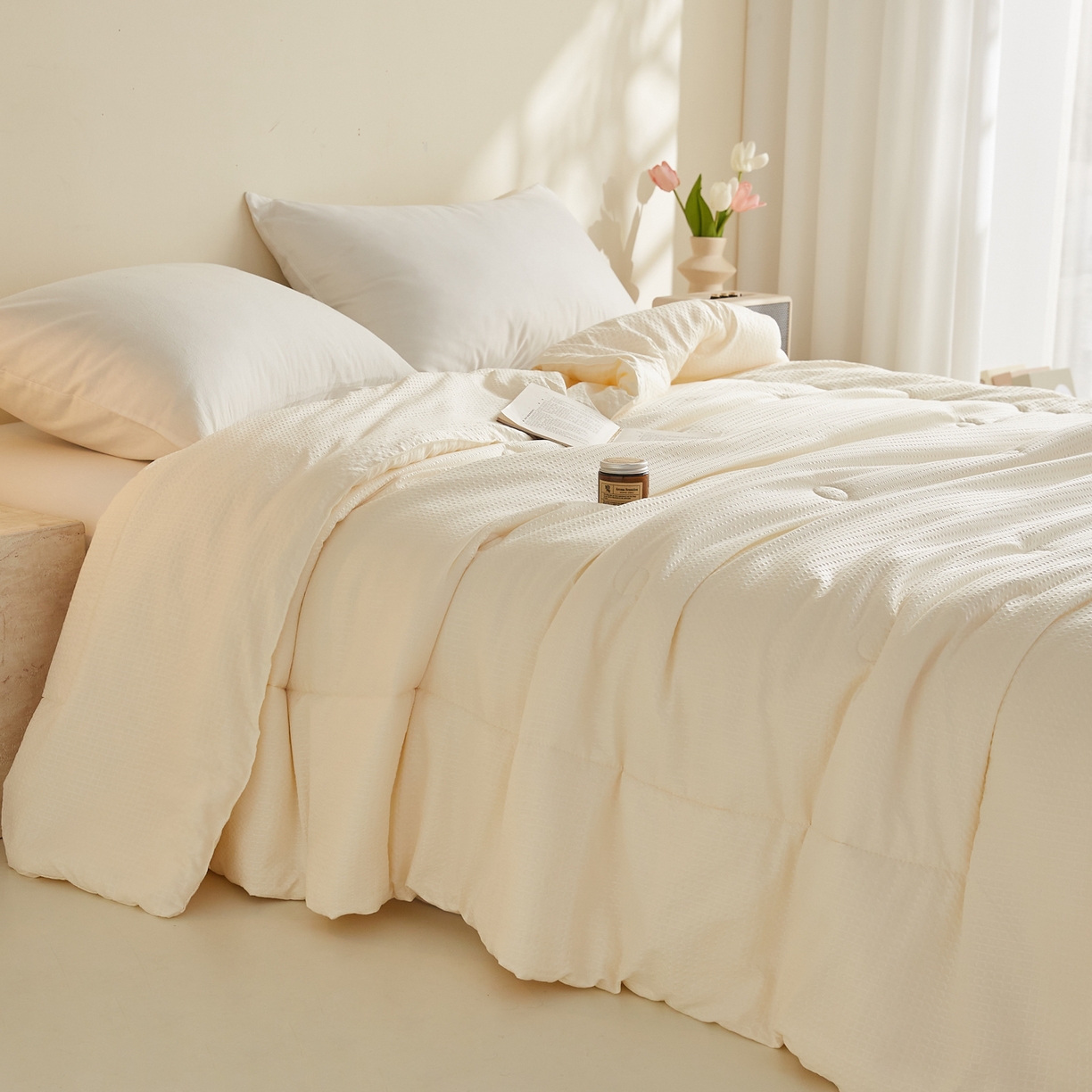 91家纺网 家纺一手货源 找家纺 帕芬鸟家纺 2026春夏新款A+无染大豆夏被夏凉被空调被 无染-米白