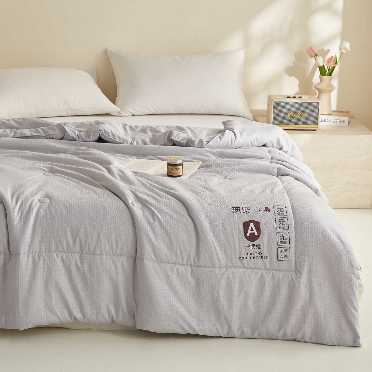 91家纺网 家纺一手货源 找家纺 帕芬鸟家纺 2026春夏新款A+无染大豆夏被夏凉被空调被 无染-灰