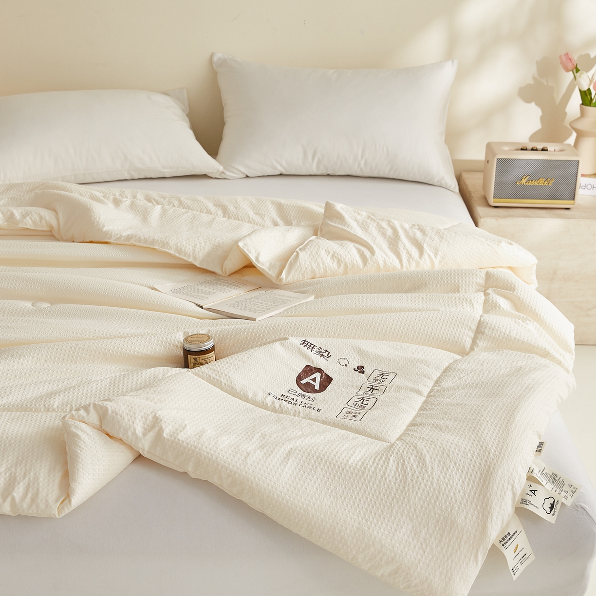 91家纺网 家纺一手货源 找家纺 帕芬鸟家纺 2026春夏新款A+无染大豆夏被夏凉被空调被 无染-米白