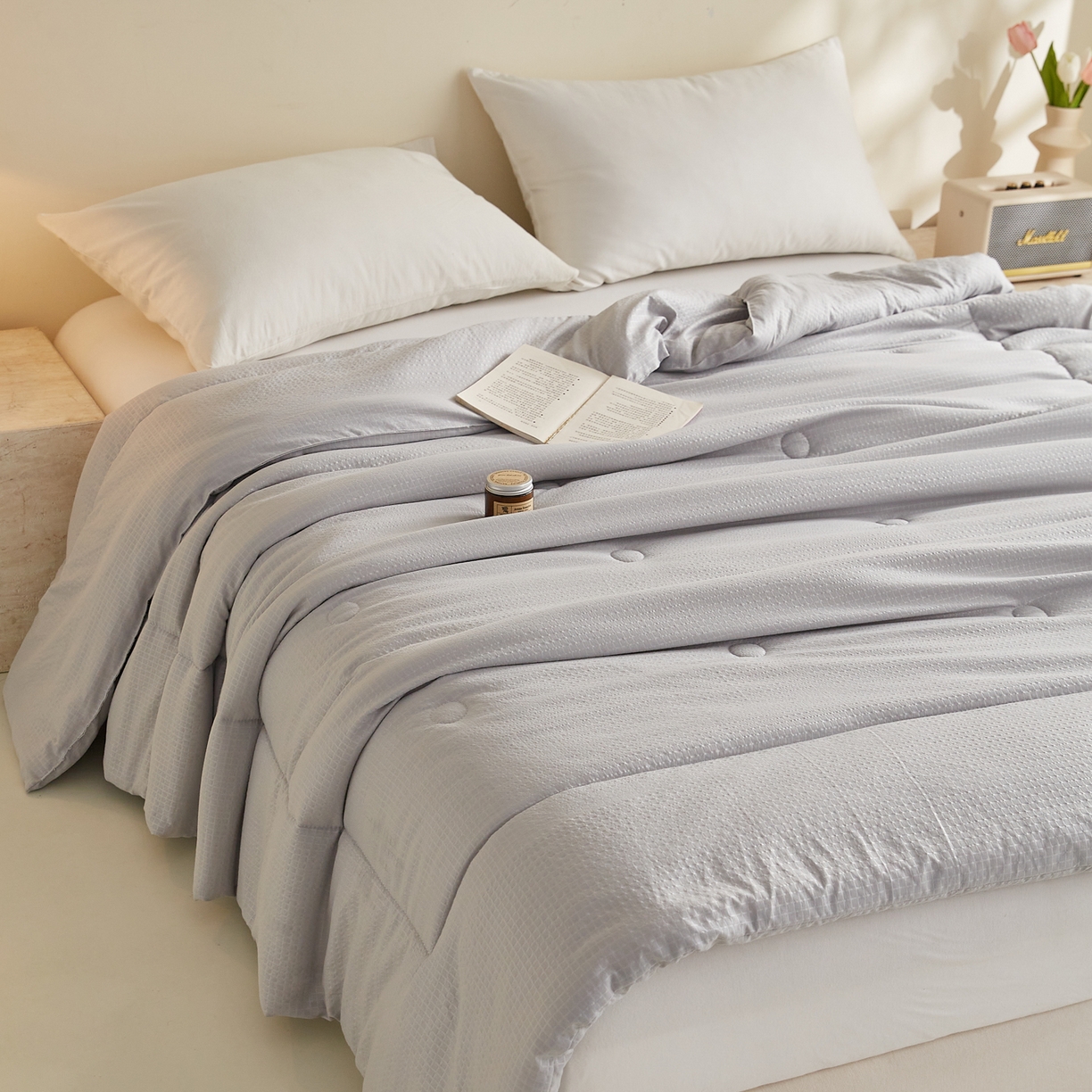 91家纺网 家纺一手货源 找家纺 帕芬鸟家纺 2026春夏新款A+无染大豆夏被夏凉被空调被 无染-灰