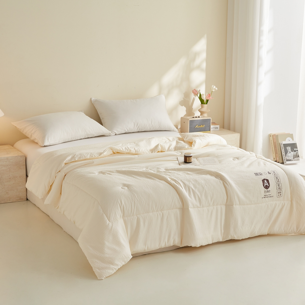 91家纺网 家纺一手货源 找家纺 帕芬鸟家纺 2026春夏新款A+无染大豆夏被夏凉被空调被 无染-米白