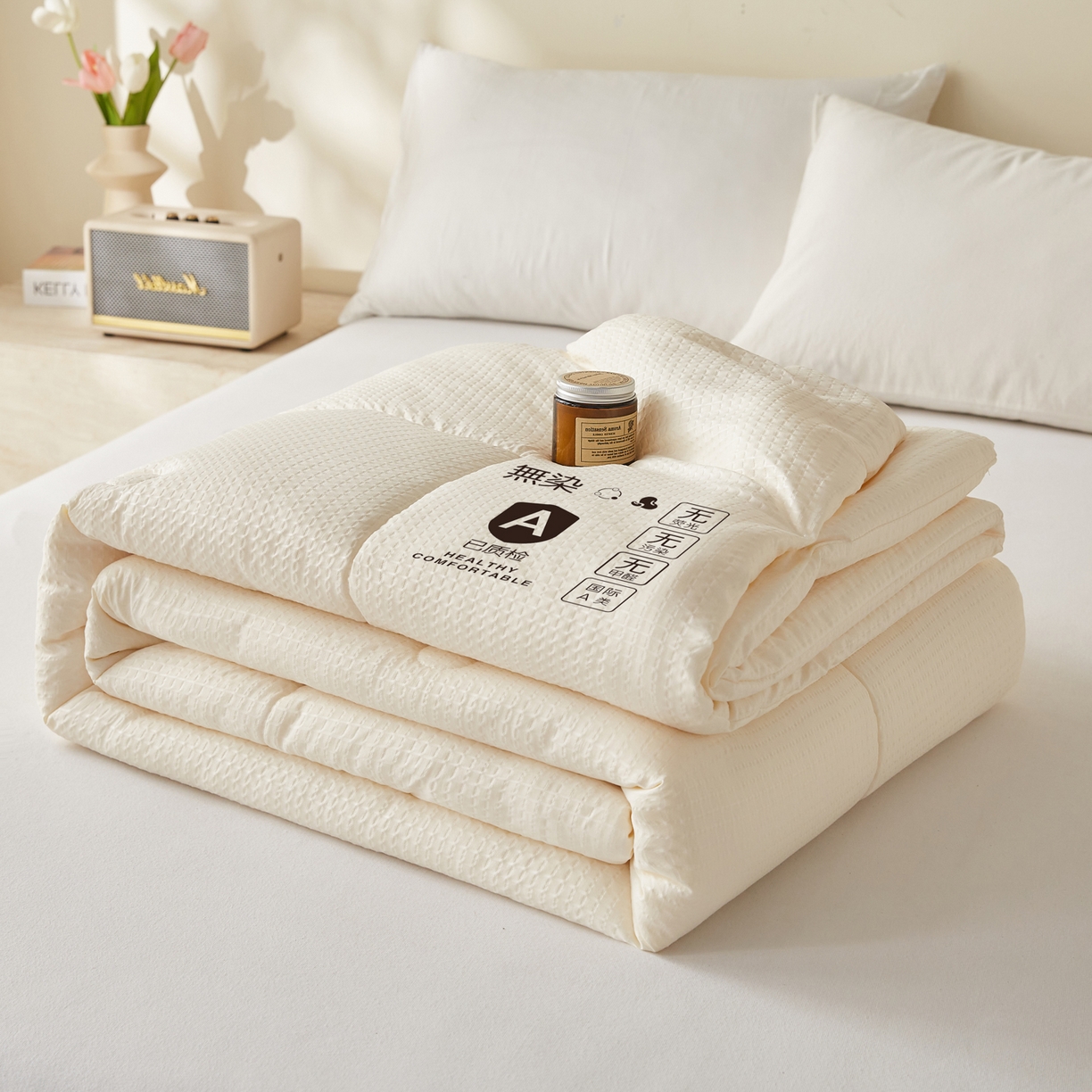 91家纺网 家纺一手货源 找家纺 帕芬鸟家纺 2026春夏新款A+无染大豆夏被夏凉被空调被 无染-米白