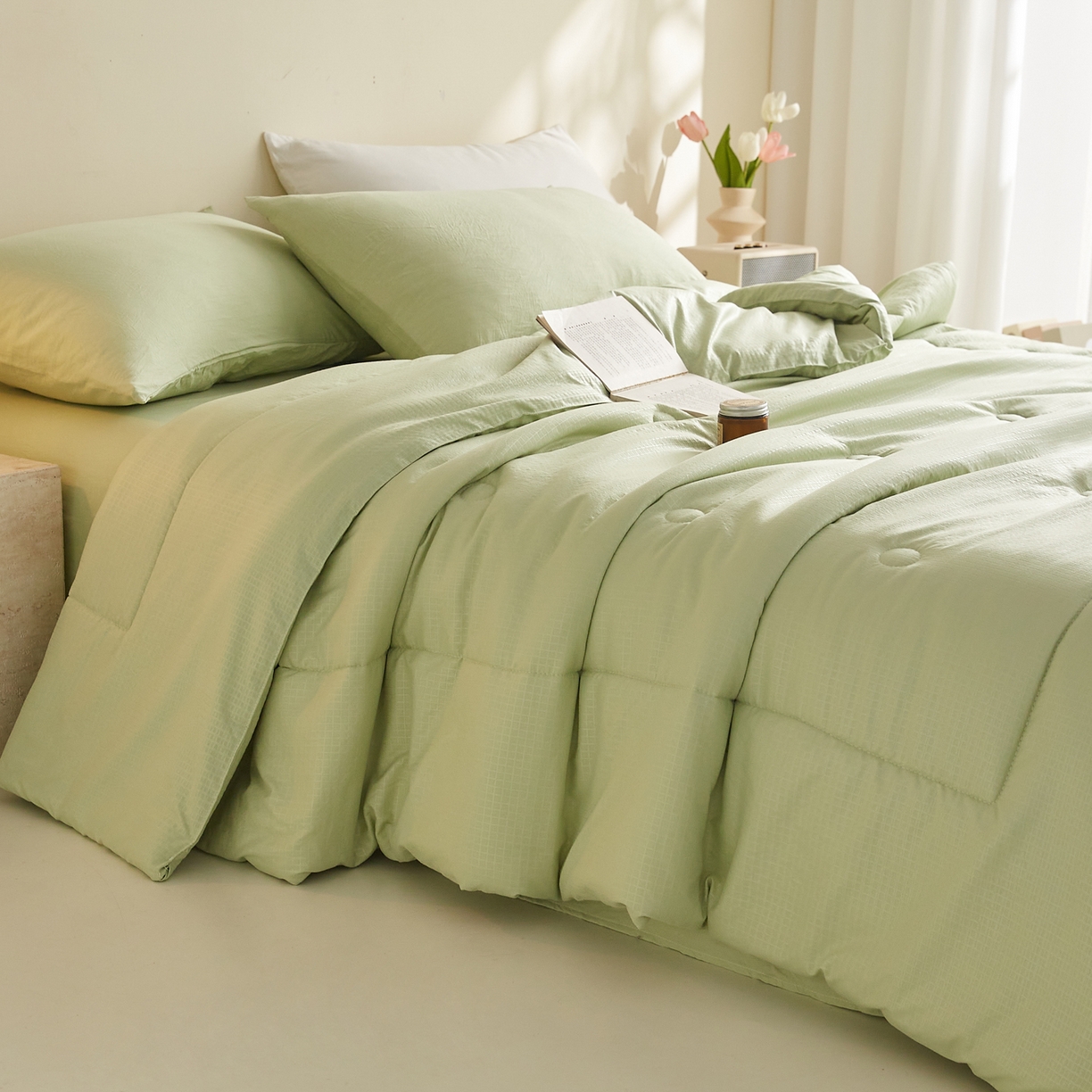 91家纺网 家纺一手货源 找家纺 帕芬鸟家纺 2026春夏新款A+无染大豆夏被夏凉被空调被 无染-水绿