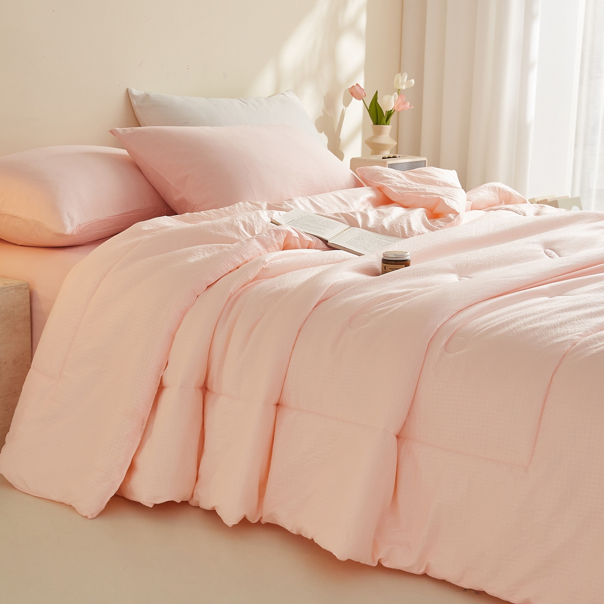 91家纺网 家纺一手货源 找家纺 帕芬鸟家纺 2026春夏新款A+无染大豆夏被夏凉被空调被 无染-玉粉