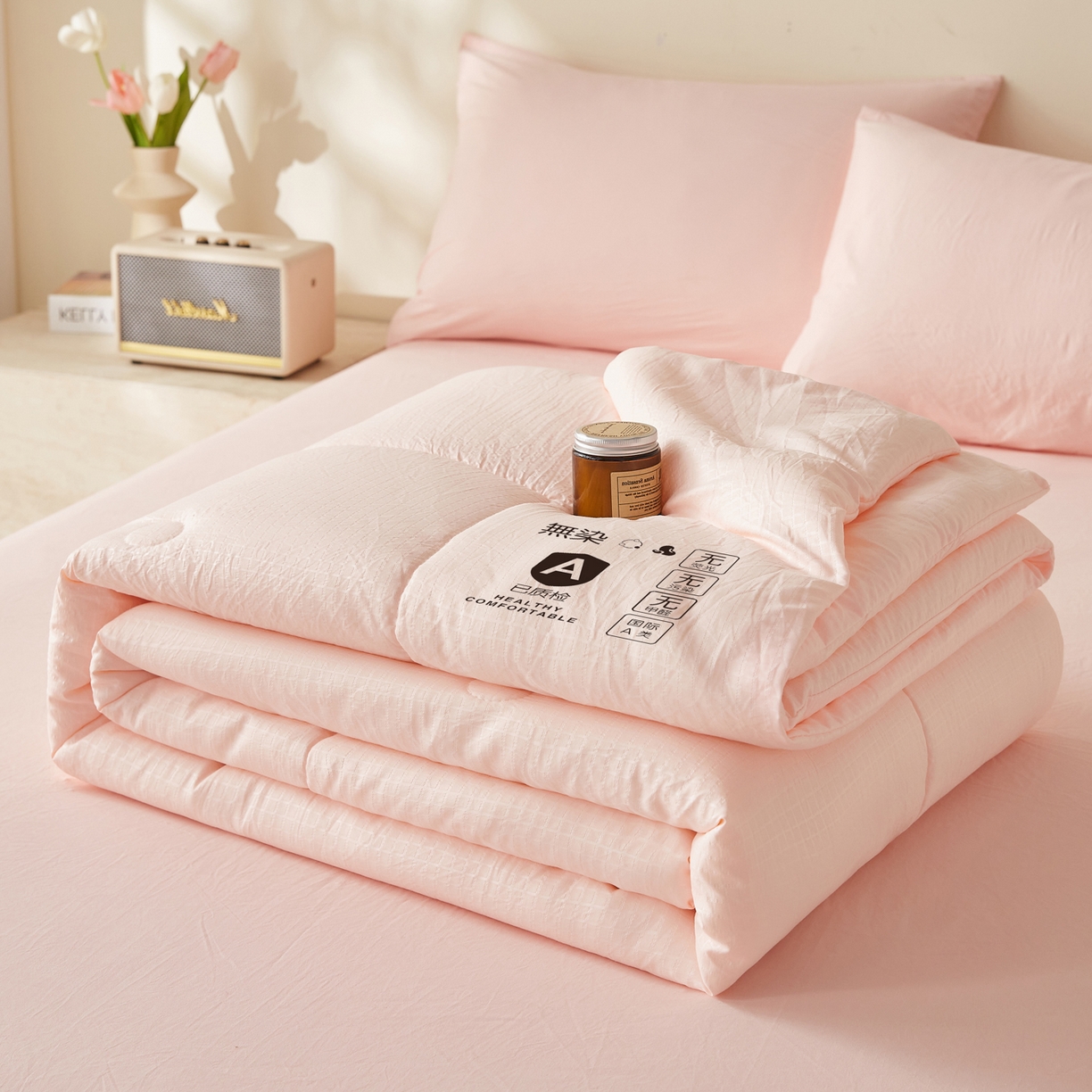 91家纺网 家纺一手货源 找家纺 帕芬鸟家纺 2026春夏新款A+无染大豆夏被夏凉被空调被 无染-玉粉