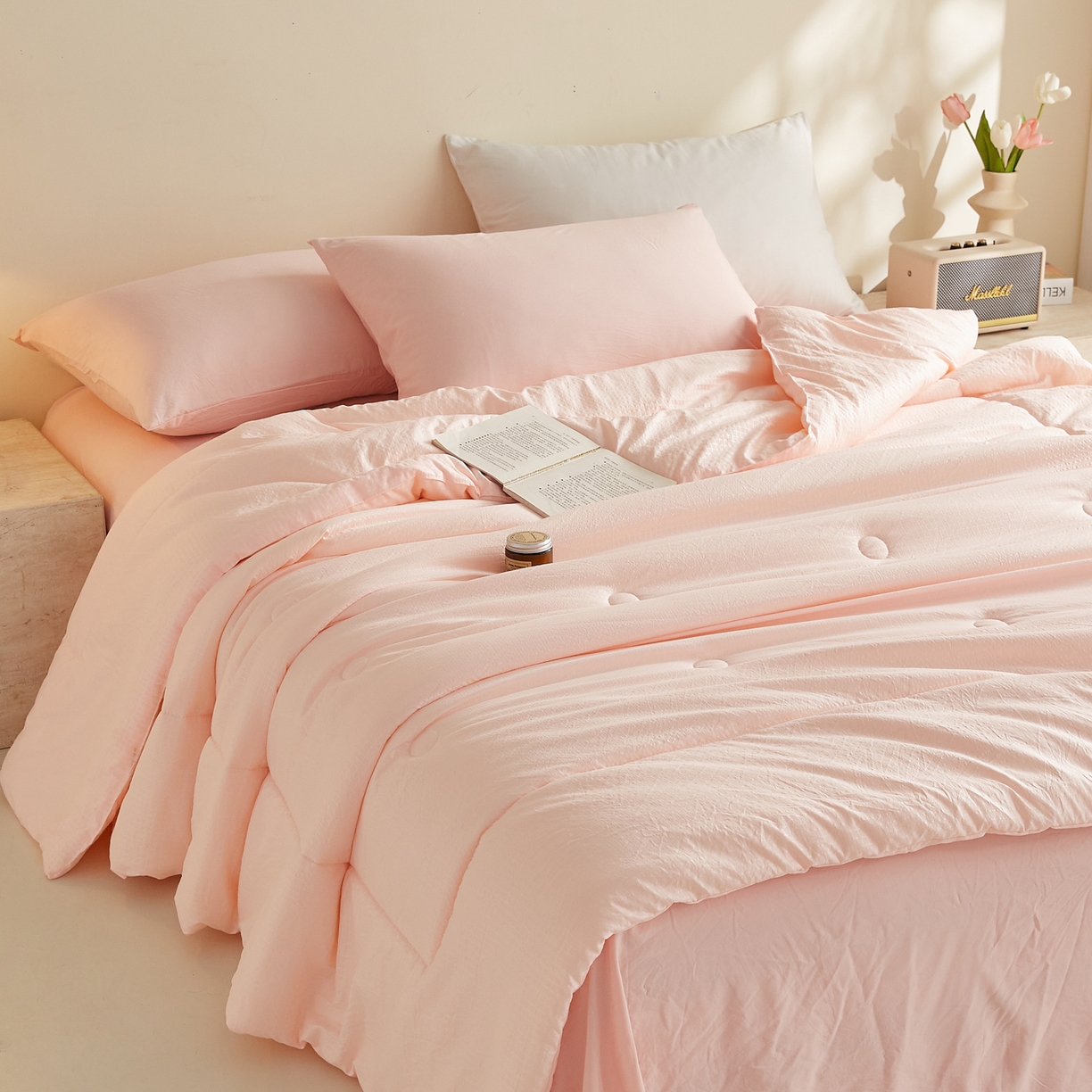 91家纺网 家纺一手货源 找家纺 帕芬鸟家纺 2026春夏新款A+无染大豆夏被夏凉被空调被 无染-玉粉