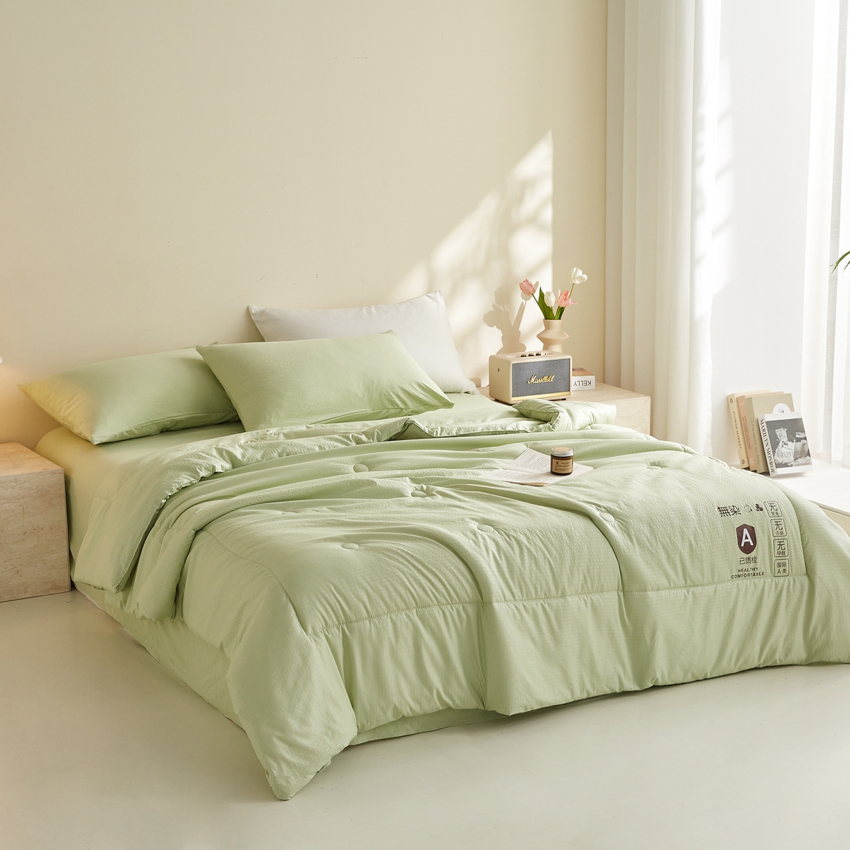 91家纺网 家纺一手货源 找家纺 帕芬鸟家纺 2026春夏新款A+无染大豆夏被夏凉被空调被 无染-水绿