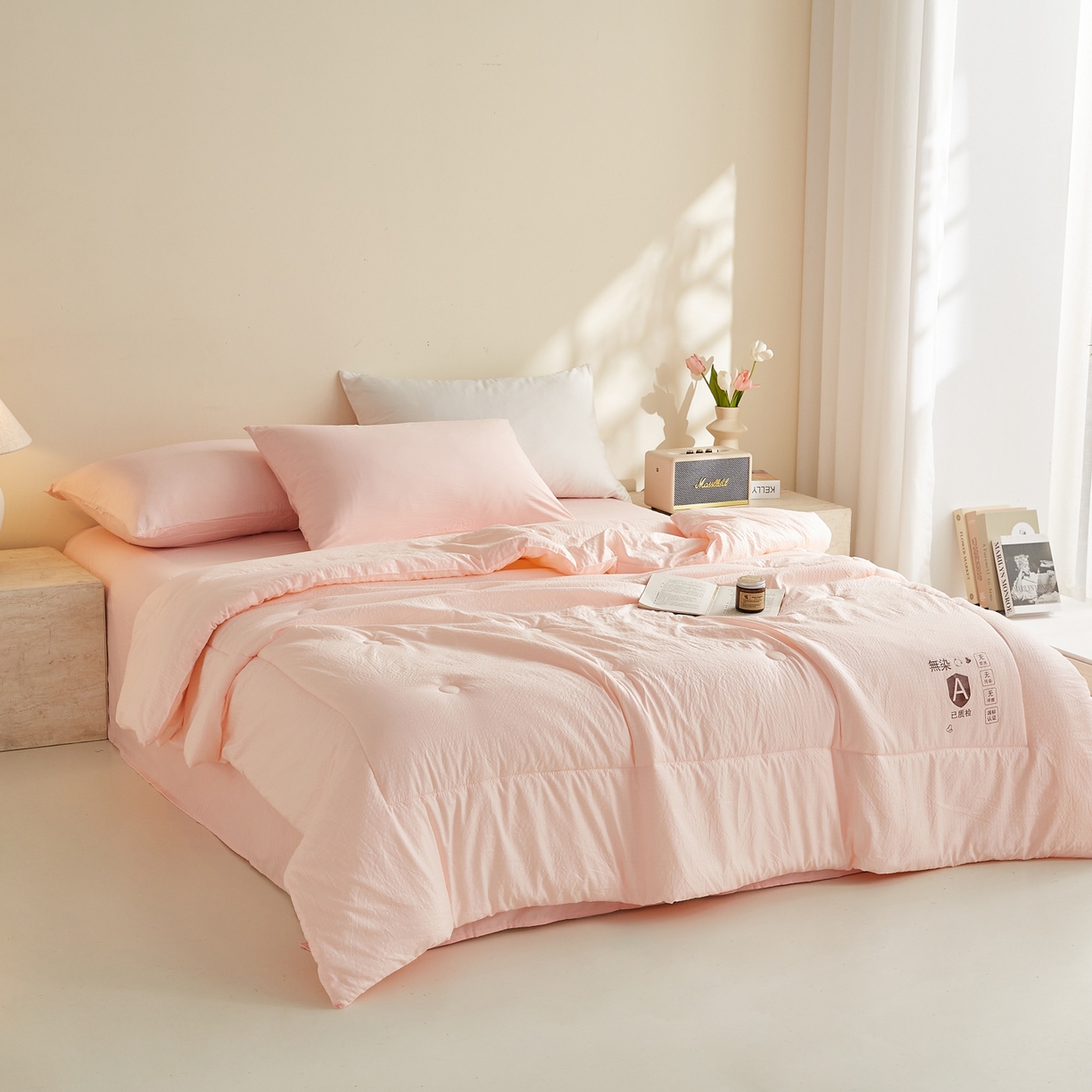 91家纺网 家纺一手货源 找家纺 帕芬鸟家纺 2026春夏新款A+无染大豆夏被夏凉被空调被 无染-玉粉