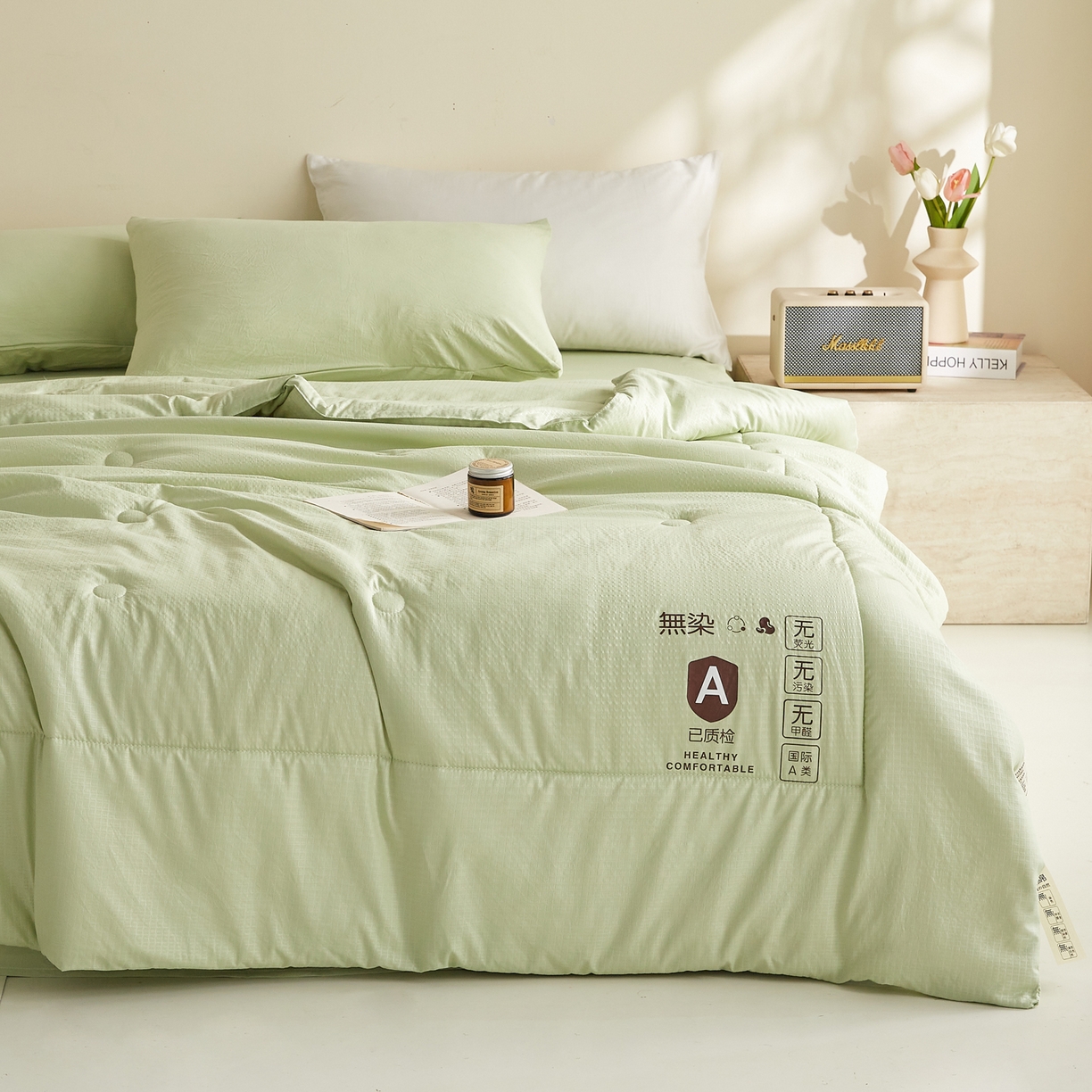 91家纺网 家纺一手货源 找家纺 帕芬鸟家纺 2026春夏新款A+无染大豆夏被夏凉被空调被 无染-水绿