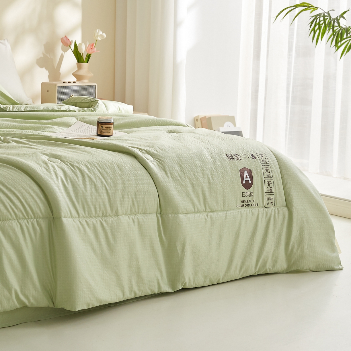 91家纺网 家纺一手货源 找家纺 帕芬鸟家纺 2026春夏新款A+无染大豆夏被夏凉被空调被 无染-水绿
