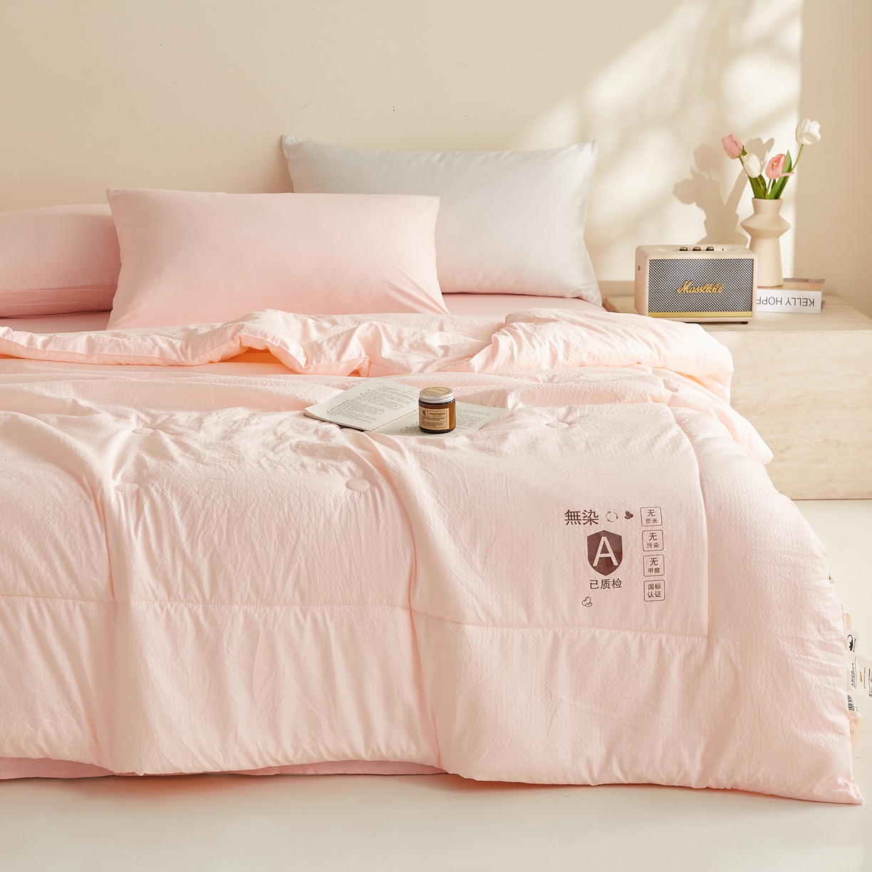 91家纺网 家纺一手货源 找家纺 帕芬鸟家纺 2026春夏新款A+无染大豆夏被夏凉被空调被 无染-玉粉