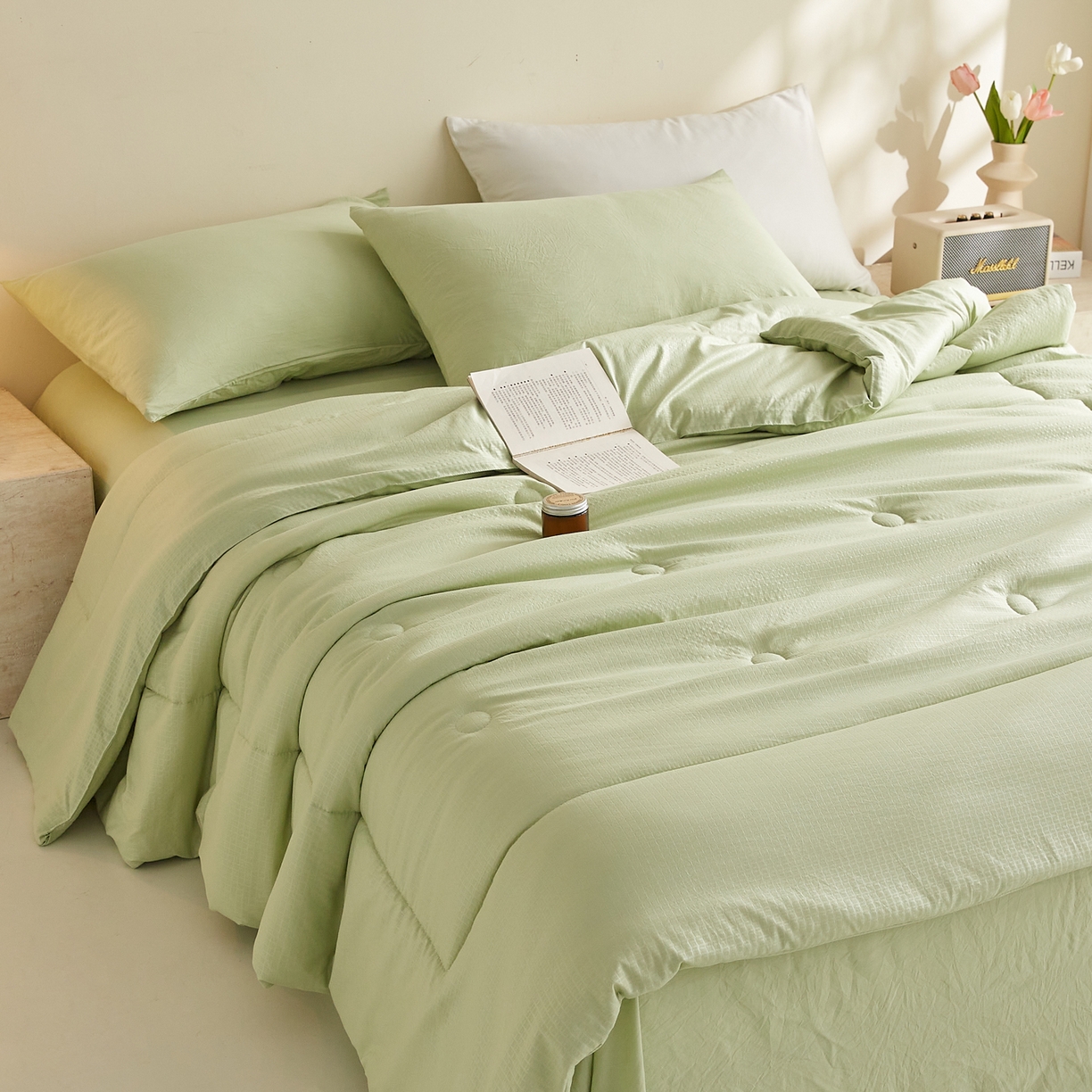 91家纺网 家纺一手货源 找家纺 帕芬鸟家纺 2026春夏新款A+无染大豆夏被夏凉被空调被 无染-水绿