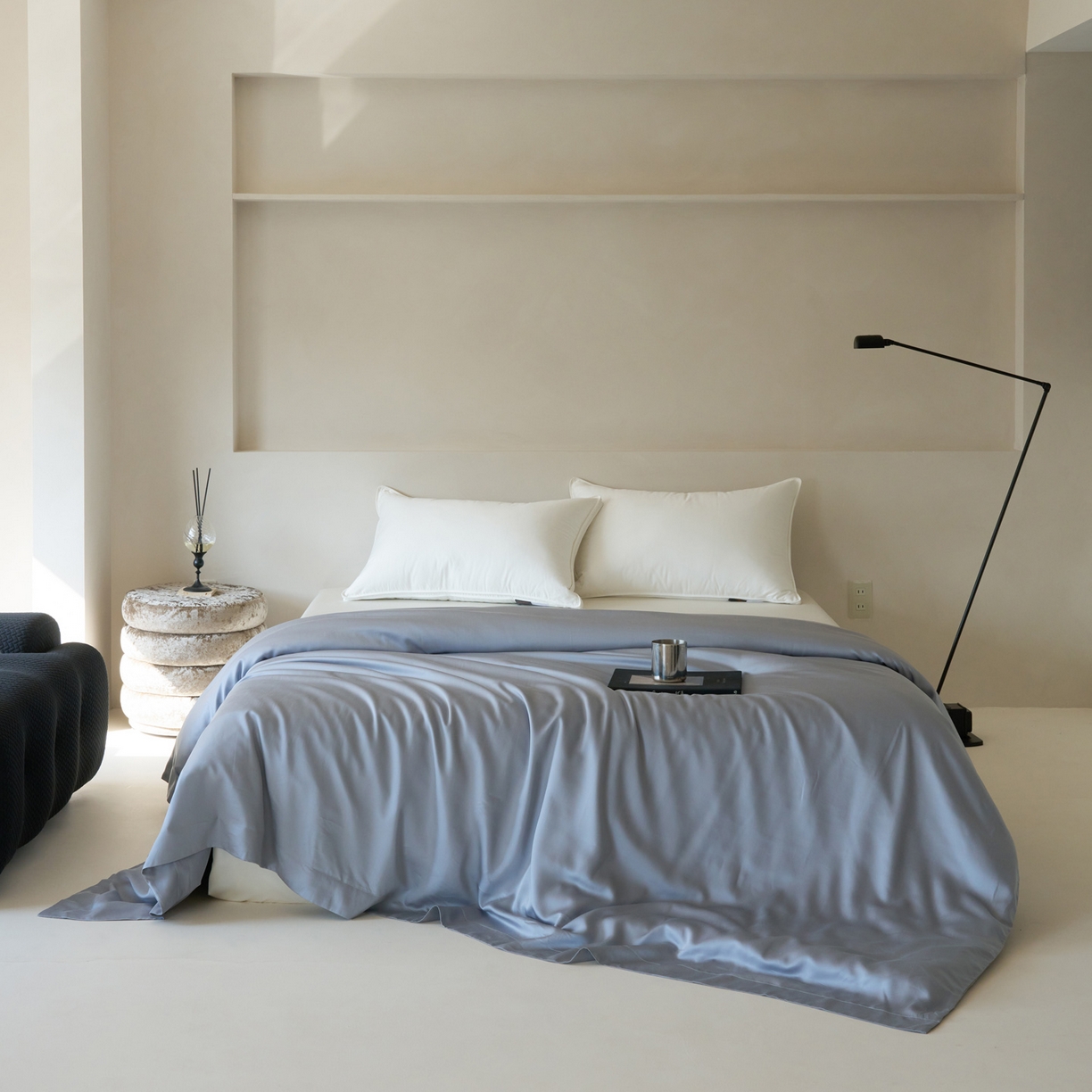 91家纺网 家纺一手货源 找家纺 简纯主义 2026新款100S超细旦进口兰精天丝单被套被套单件 暮蓝