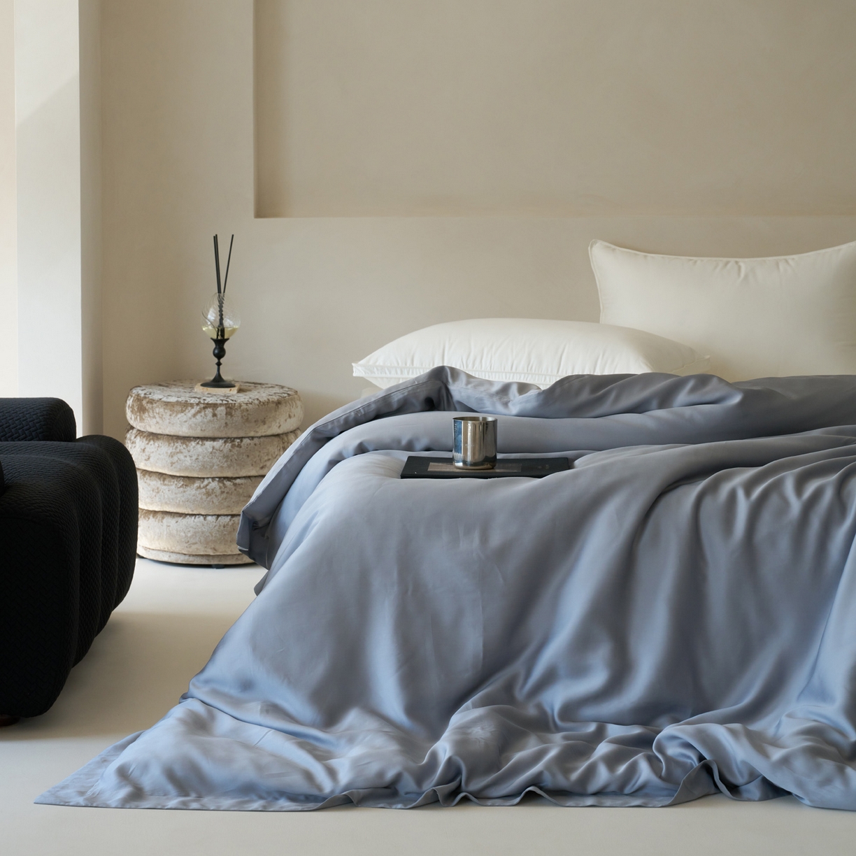 91家纺网 家纺一手货源 找家纺 简纯主义 2026新款100S超细旦进口兰精天丝单被套被套单件 暮蓝