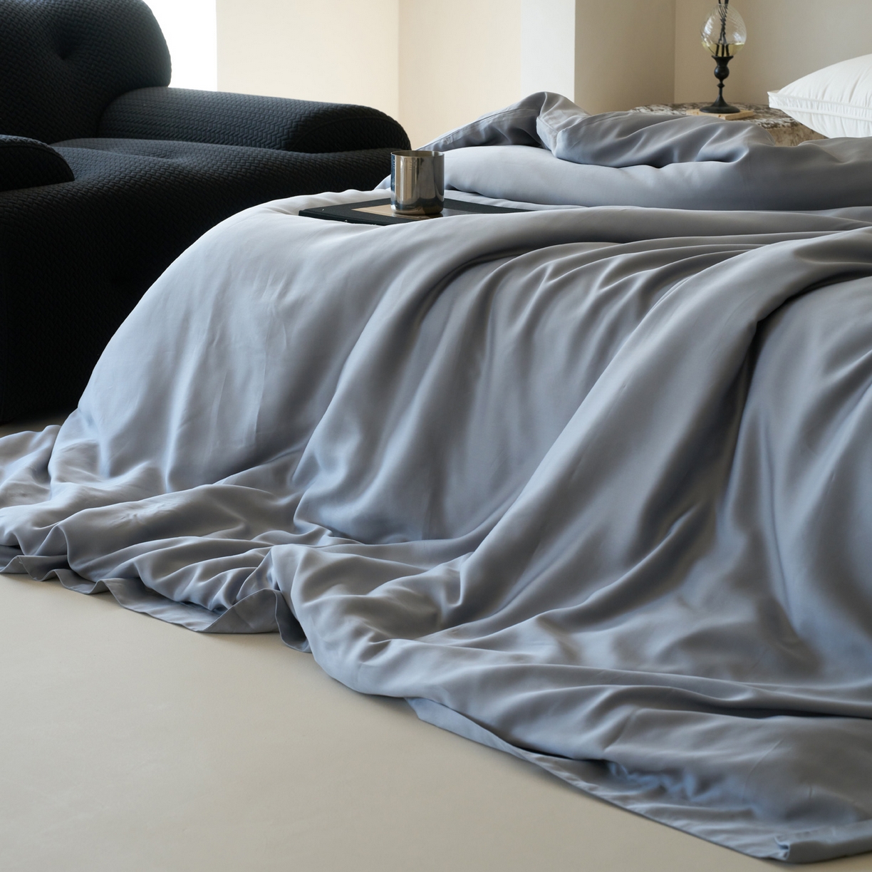 91家纺网 家纺一手货源 找家纺 简纯主义 2026新款100S超细旦进口兰精天丝单被套被套单件 暮蓝