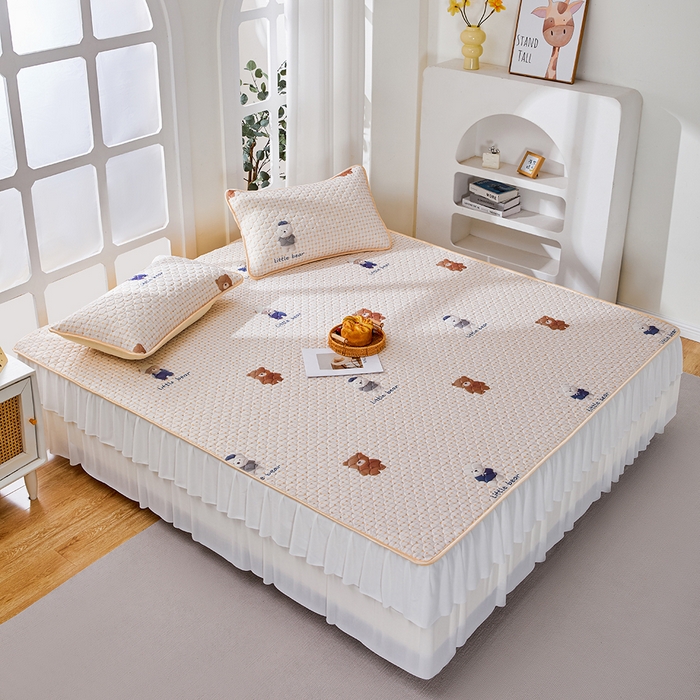 91家纺网 家纺一手货源 找家纺 羽梦家纺 2026新款硅胶床裙款凉席席子 元气小熊