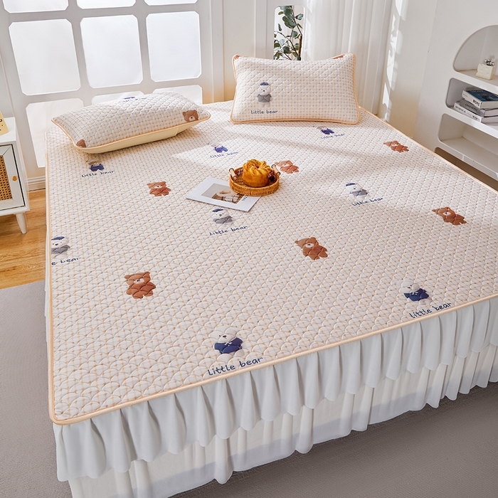 91家纺网 家纺一手货源 找家纺 羽梦家纺 2026新款硅胶床裙款凉席席子 元气小熊