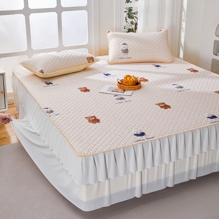 91家纺网 家纺一手货源 找家纺 羽梦家纺 2026新款硅胶床裙款凉席席子 元气小熊