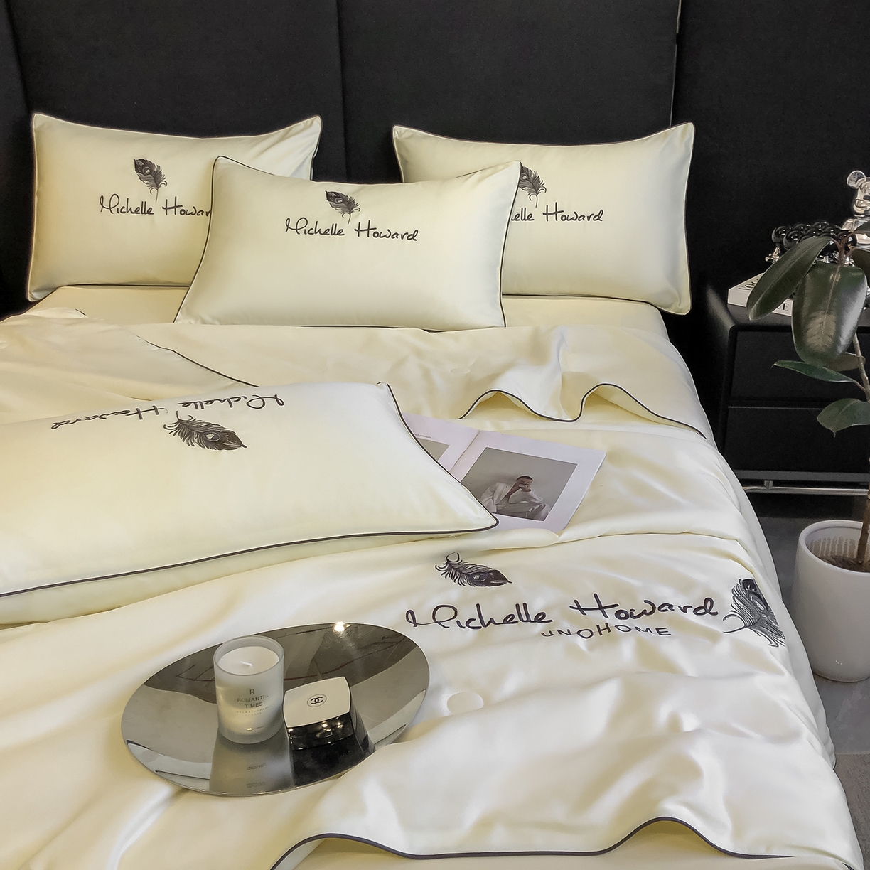 91家纺网 家纺一手货源 找家纺 吾秀家居 2026新款双拼及羽毛刺绣夏被夏凉被空调被四件套-柔羽 羽毛奶昔白