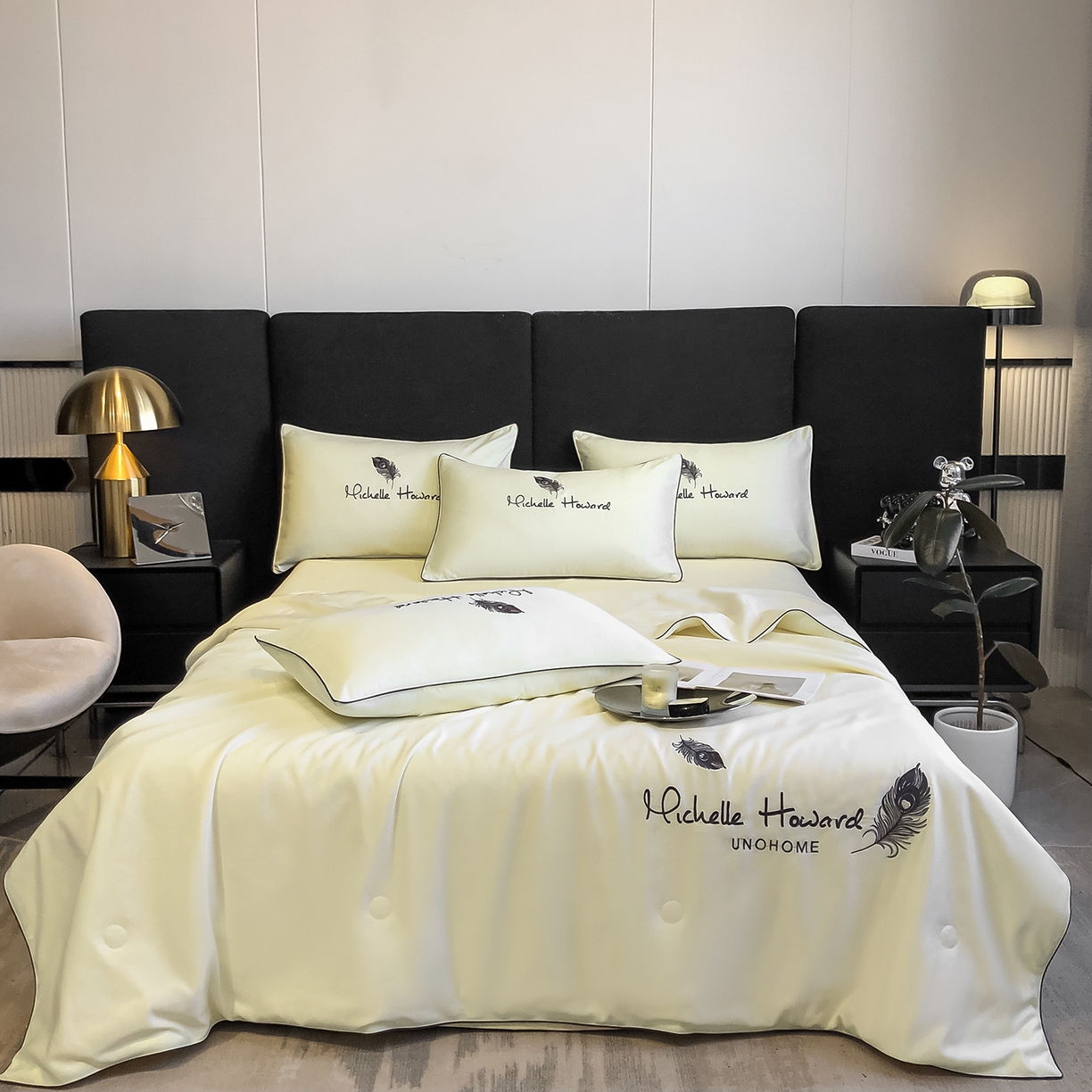 91家纺网 家纺一手货源 找家纺 吾秀家居 2026新款双拼及羽毛刺绣夏被夏凉被空调被四件套-柔羽 羽毛奶昔白