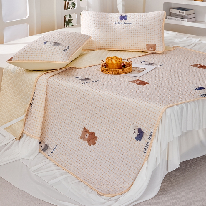 91家纺网 家纺一手货源 找家纺 羽梦家纺 2026新款硅胶床裙款凉席席子 元气小熊