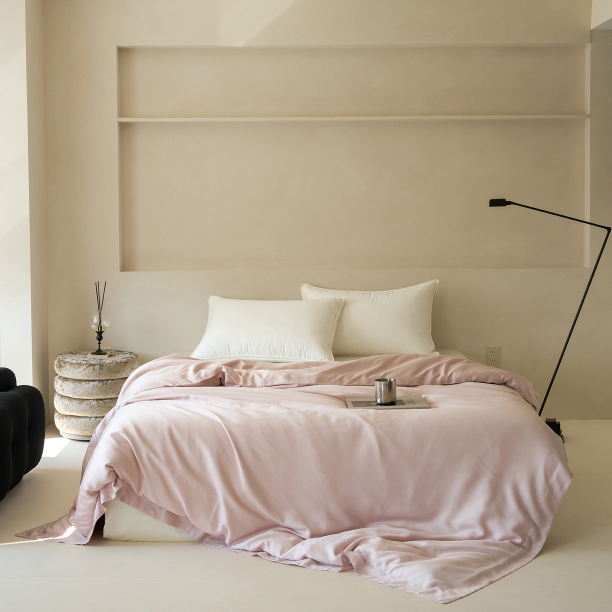 91家纺网 家纺一手货源 找家纺 简纯主义 2026新款100S超细旦进口兰精天丝单被套被套单件 柔霜粉