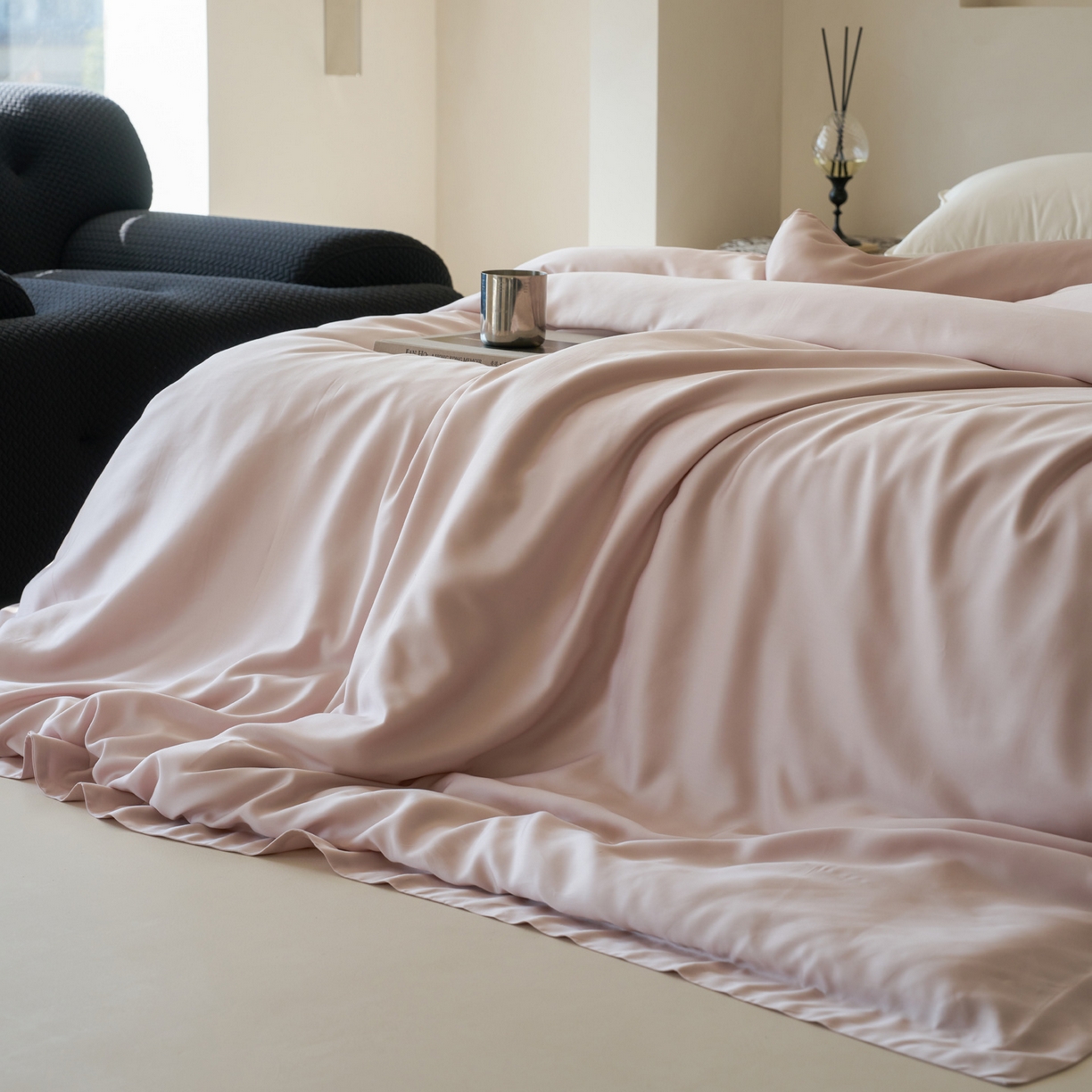 91家纺网 家纺一手货源 找家纺 简纯主义 2026新款100S超细旦进口兰精天丝单被套被套单件 柔霜粉