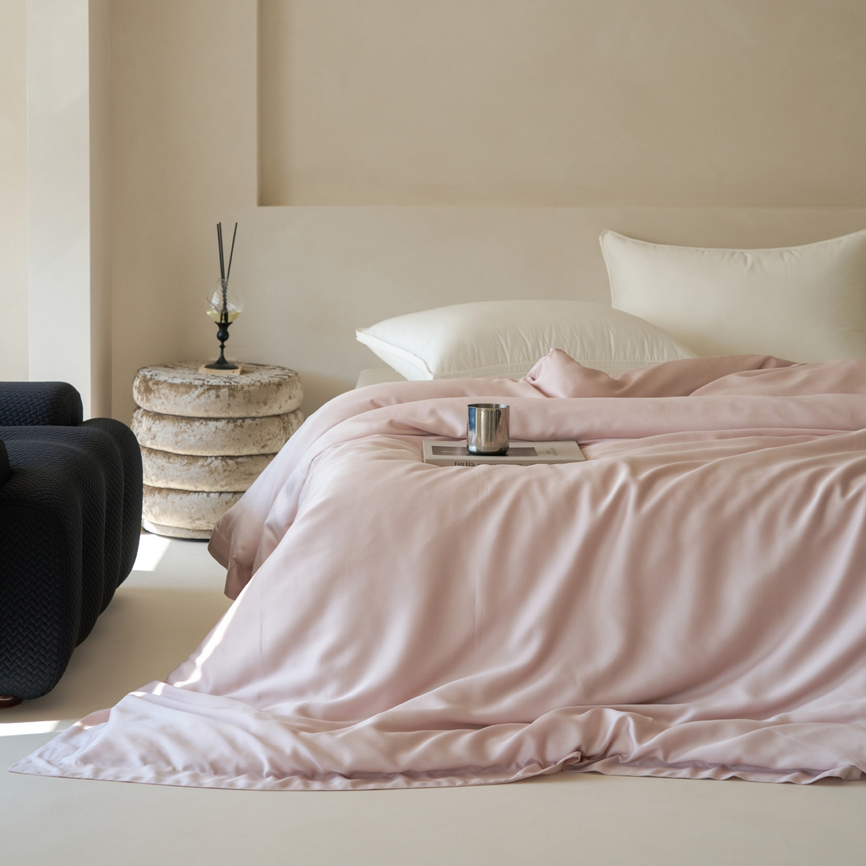 91家纺网 家纺一手货源 找家纺 简纯主义 2026新款100S超细旦进口兰精天丝单被套被套单件 柔霜粉