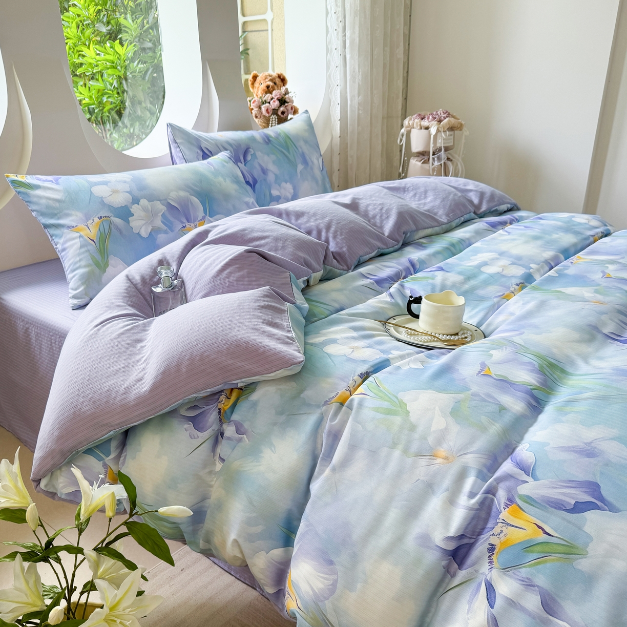 91家纺网 家纺一手货源 找家纺 壹号库 2025新款A类提花有氧彩竺绵四件套蓝梦鸢尾