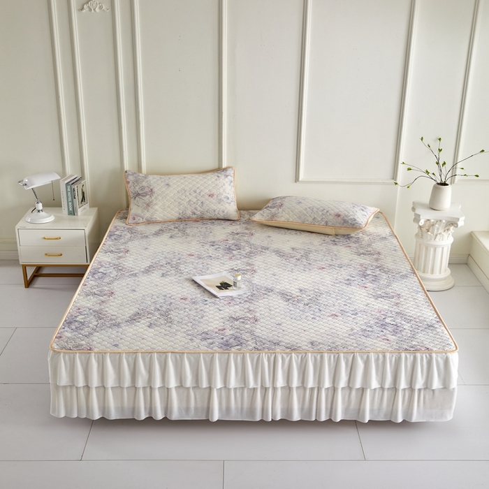 羽梦家纺 2026新款硅胶床裙款凉席席子 雾岛听花