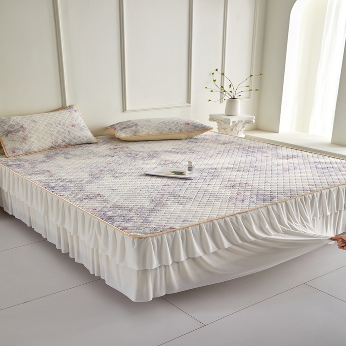 91家纺网 家纺一手货源 找家纺 羽梦家纺 2026新款硅胶床裙款凉席席子 雾岛听花