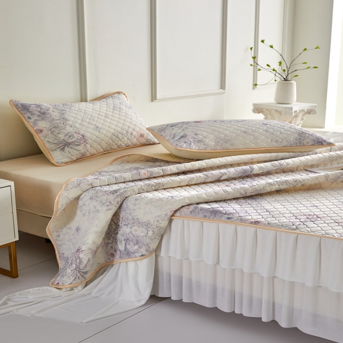 91家纺网 家纺一手货源 找家纺 羽梦家纺 2026新款硅胶床裙款凉席席子 雾岛听花