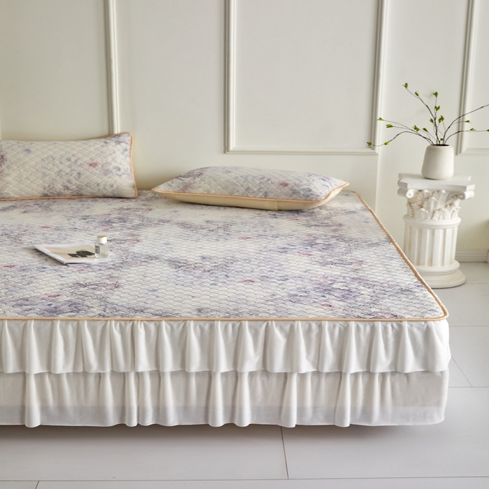 91家纺网 家纺一手货源 找家纺 羽梦家纺 2026新款硅胶床裙款凉席席子 雾岛听花