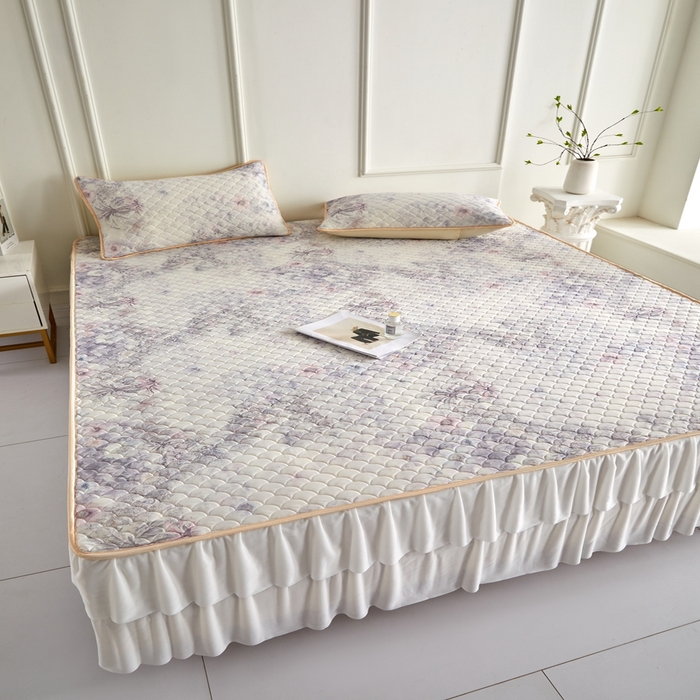 91家纺网 家纺一手货源 找家纺 羽梦家纺 2026新款硅胶床裙款凉席席子 雾岛听花