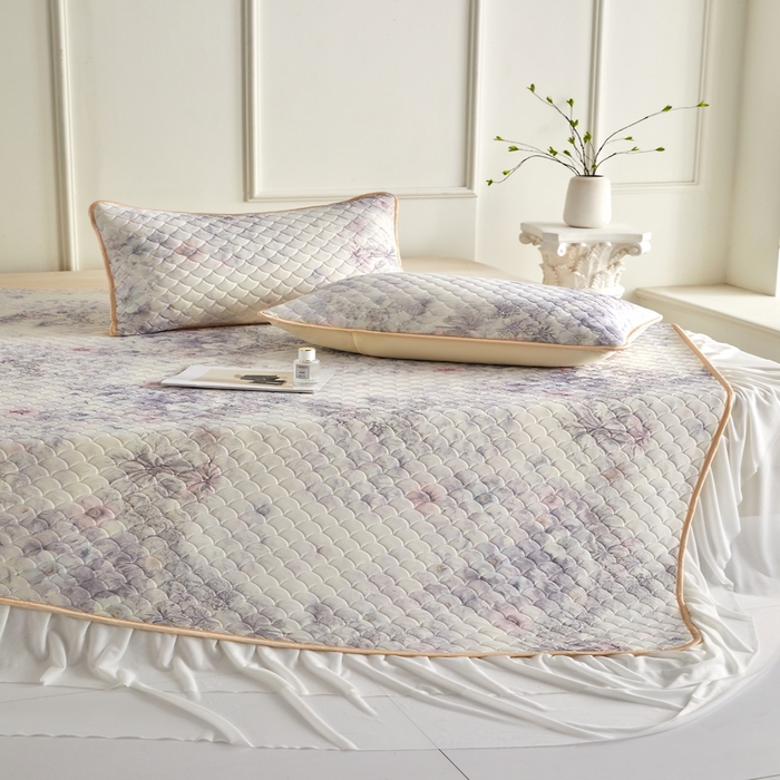 91家纺网 家纺一手货源 找家纺 羽梦家纺 2026新款硅胶床裙款凉席席子 雾岛听花