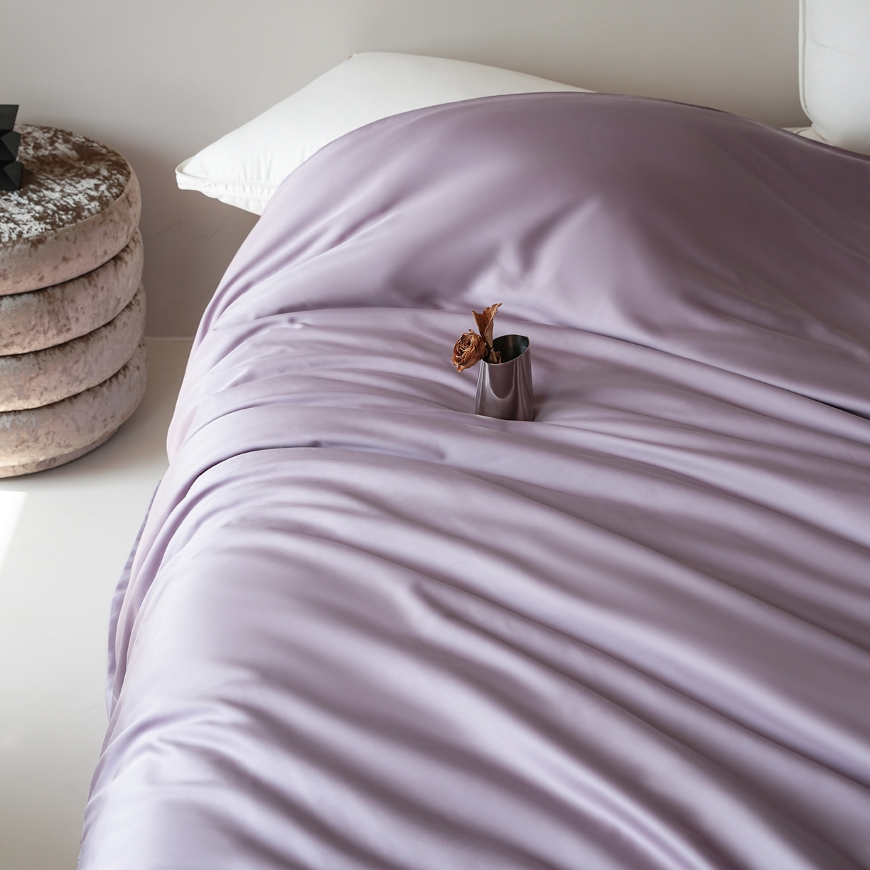 91家纺网 家纺一手货源 找家纺 简纯主义 2026新款100S超细旦进口兰精天丝单被套被套单件 雾灰紫