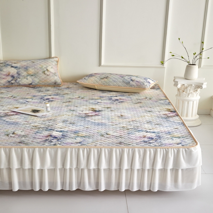 91家纺网 家纺一手货源 找家纺 羽梦家纺 2026新款硅胶床裙款凉席席子 雾里看花