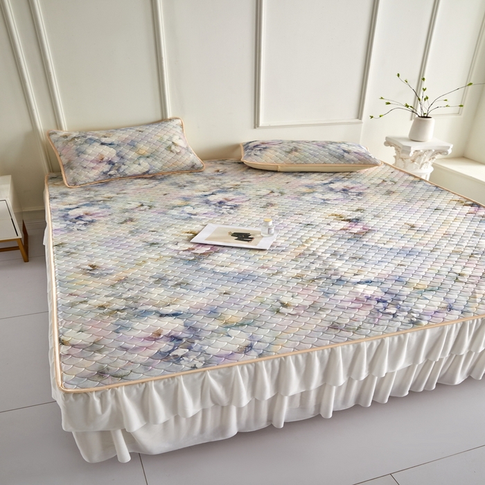 91家纺网 家纺一手货源 找家纺 羽梦家纺 2026新款硅胶床裙款凉席席子 雾里看花