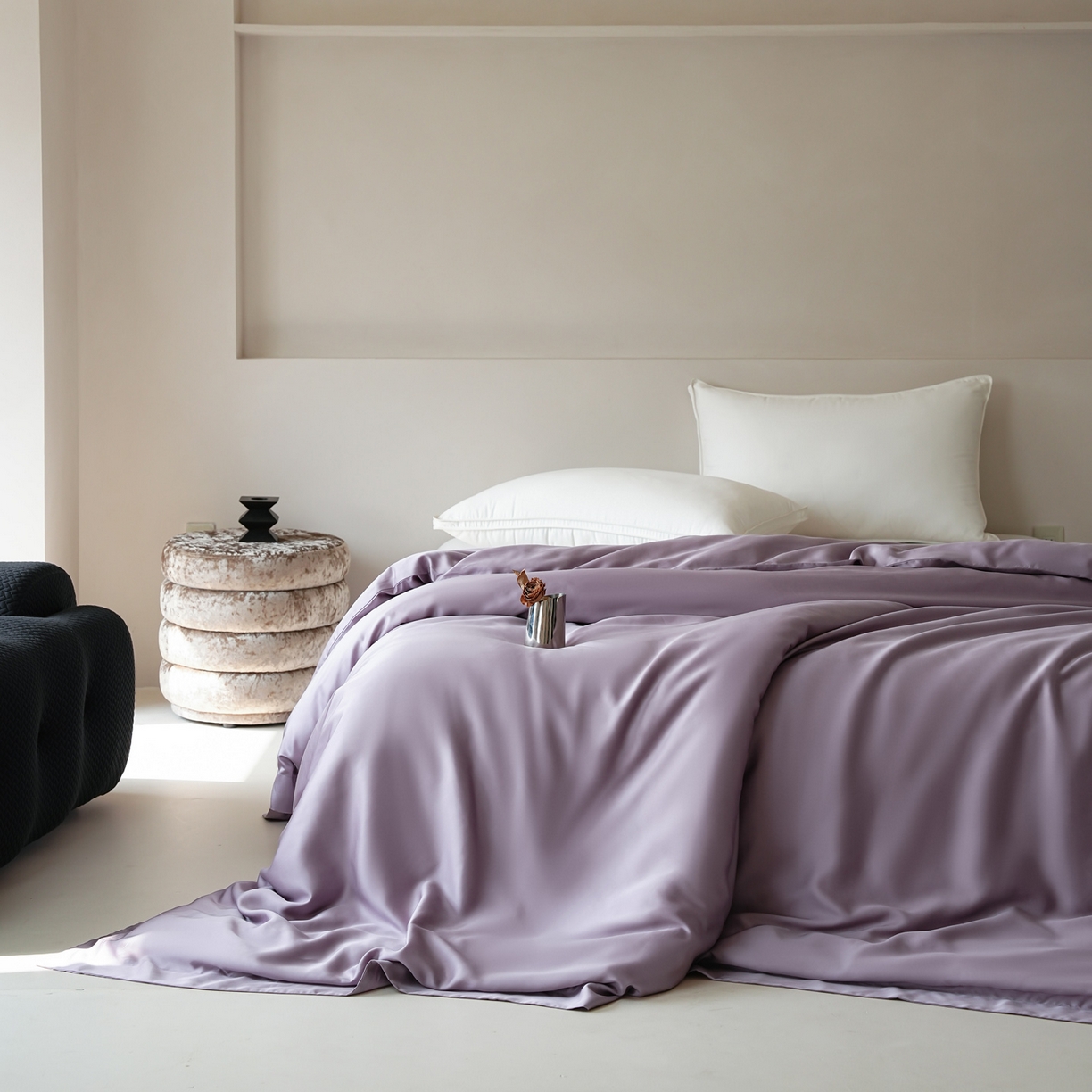 91家纺网 家纺一手货源 找家纺 简纯主义 2026新款100S超细旦进口兰精天丝单被套被套单件 雾灰紫