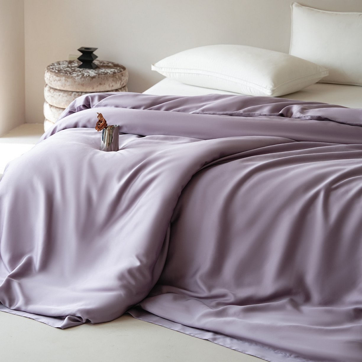 91家纺网 家纺一手货源 找家纺 简纯主义 2026新款100S超细旦进口兰精天丝单被套被套单件 雾灰紫