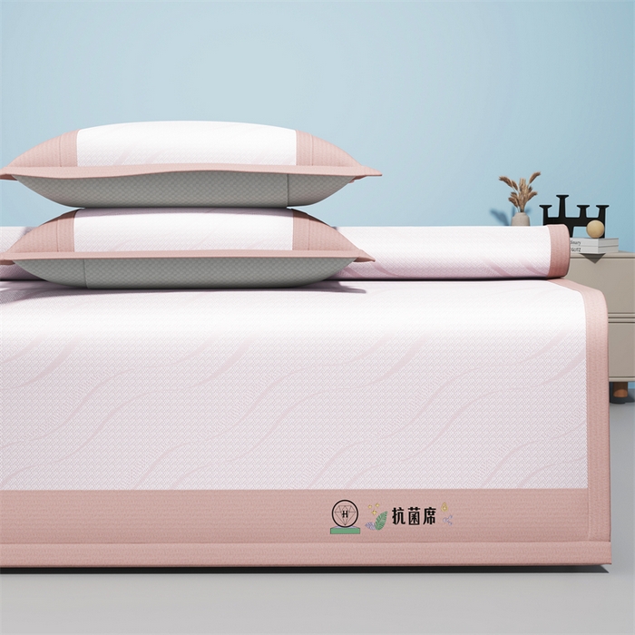 91家纺网 家纺一手货源 找家纺 yyds网供 2026新款艾草抗菌冰丝凉席碳光席冰丝席床笠水洗折叠空调软席子三件套学生宿舍 床席款-艾草抗菌冰丝-粉