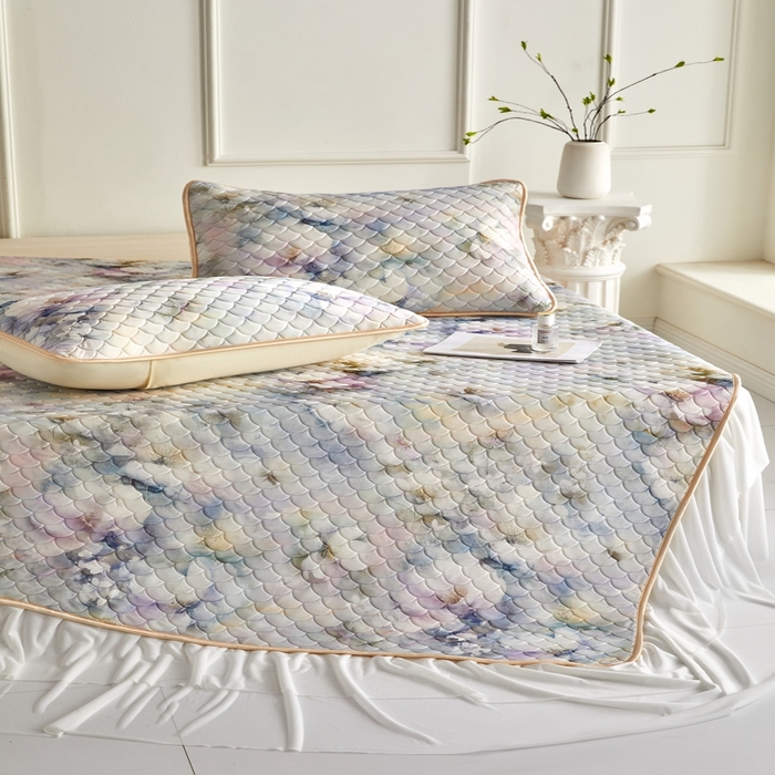 91家纺网 家纺一手货源 找家纺 羽梦家纺 2026新款硅胶床裙款凉席席子 雾里看花