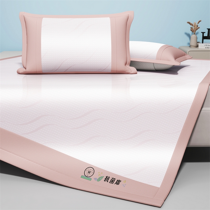 91家纺网 家纺一手货源 找家纺 yyds网供 2026新款艾草抗菌冰丝凉席碳光席冰丝席床笠水洗折叠空调软席子三件套学生宿舍 床席款-艾草抗菌冰丝-粉