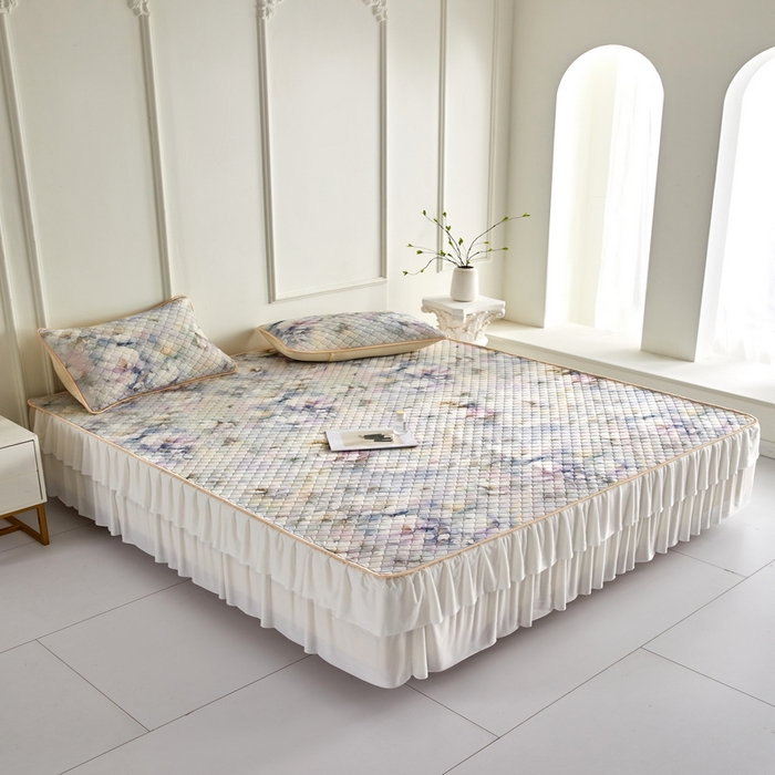 91家纺网 家纺一手货源 找家纺 羽梦家纺 2026新款硅胶床裙款凉席席子 雾里看花