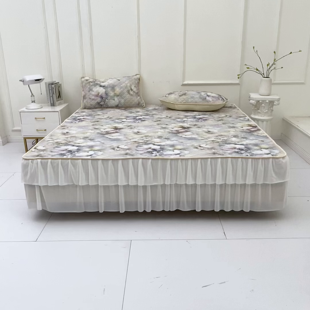 91家纺网 家纺一手货源 找家纺 羽梦家纺 2026新款硅胶床裙款凉席席子 雾里看花